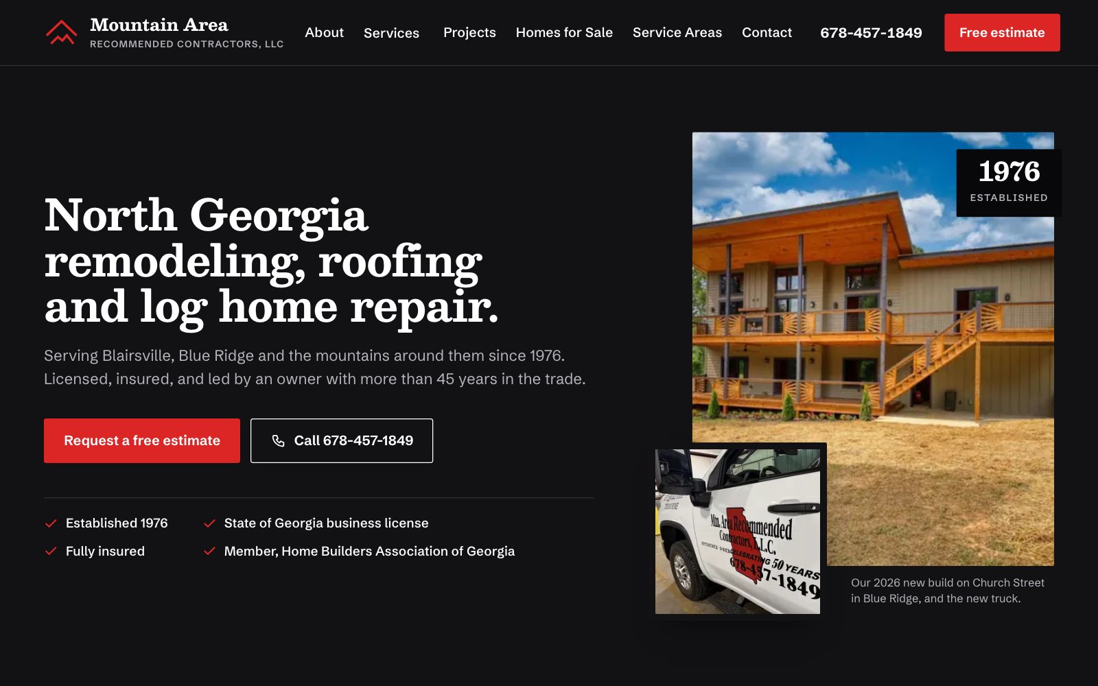 Mountain Area Recommended Contractors homepage, built by War-Buck Marketing