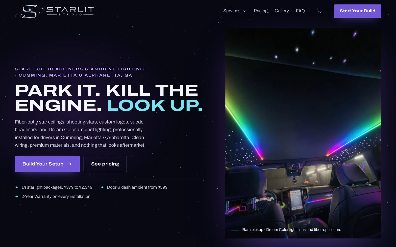 Starlit Studio homepage, built by War-Buck Marketing